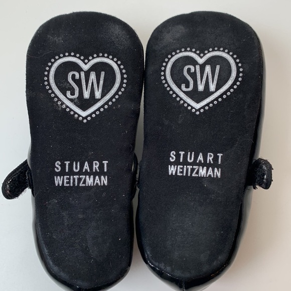 Stuart Weitzman Black Faux Patent Leather Circus Sequin Flower Baby Shoes sz 4 - Picture 3 of 7